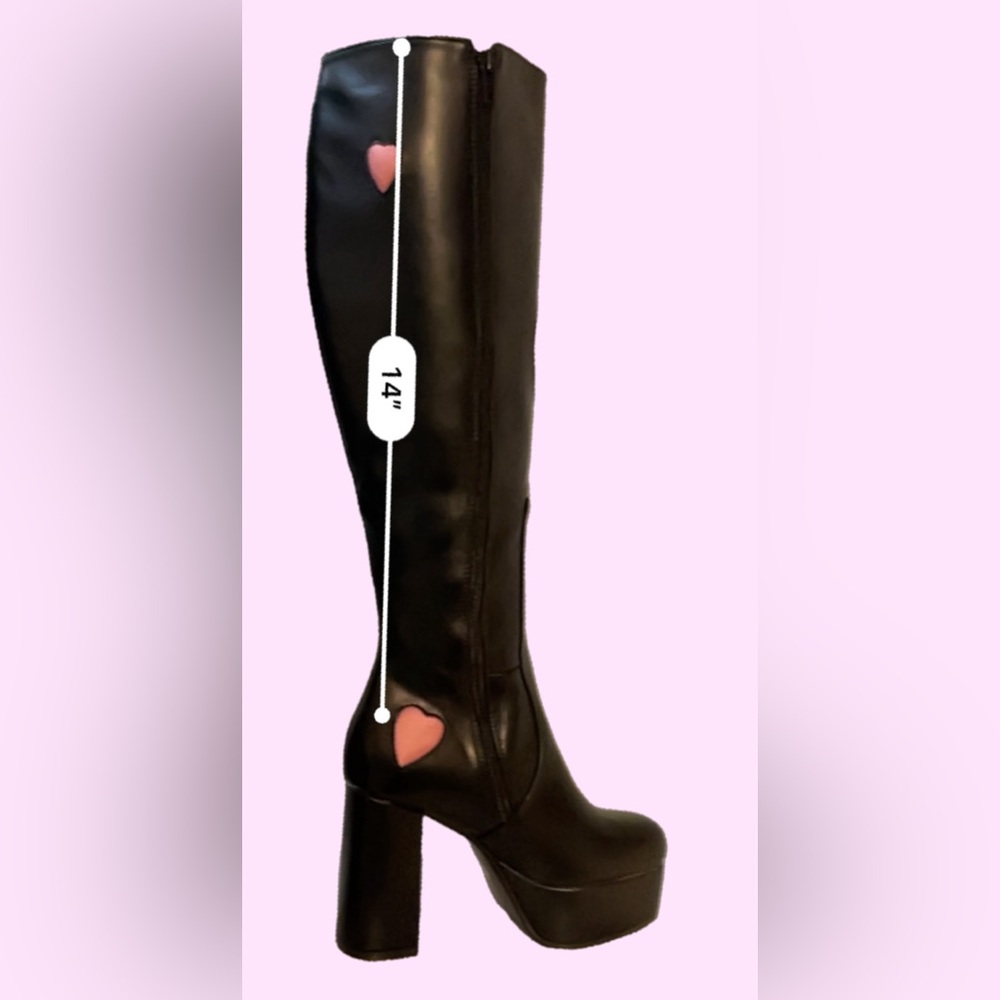 LAMODA Pink Hearts Love Knee High Platform Boots wide fit - Picture 4 of 9